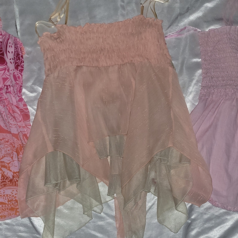Y2K 3 Fairy Grunge Hime Gyaru inspired Cami Tops, ROXY,Pink Floaty String Straps - Picture 5 of 9